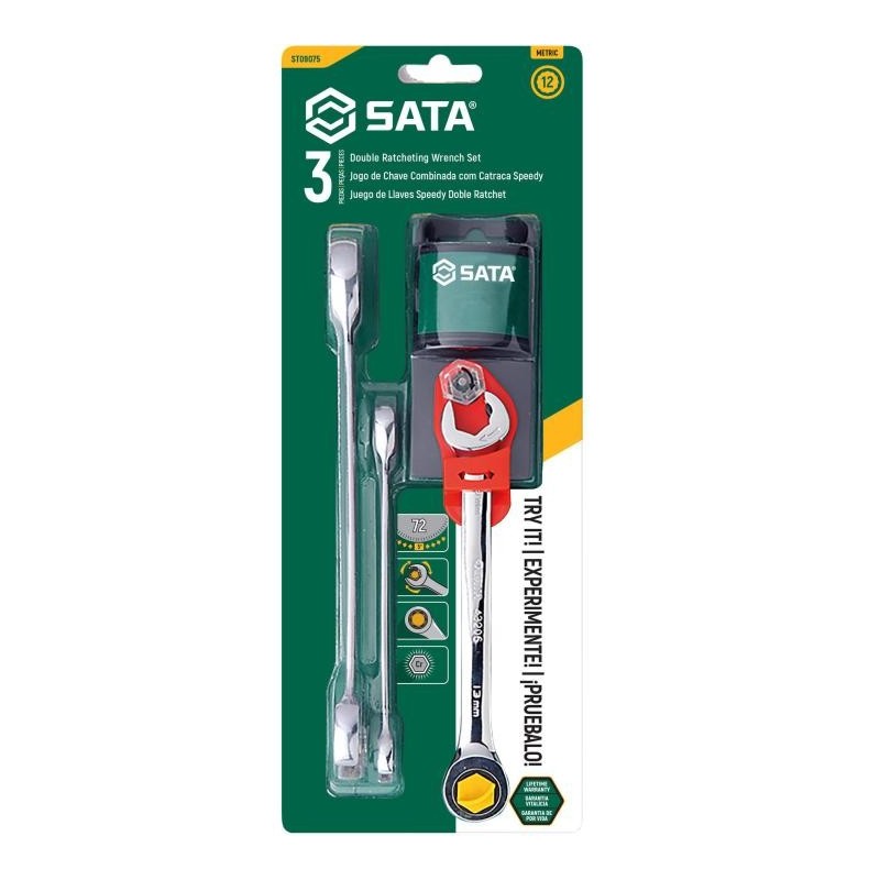 Sata 3 Tlg. Doppelratschen-Ringmaulschlüssel Set - 10