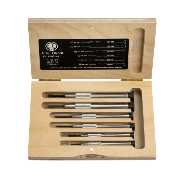 Kukko Uhrmacher-Schraubendreher-Satz im Holzkasten (Klingenbreiten  mm)