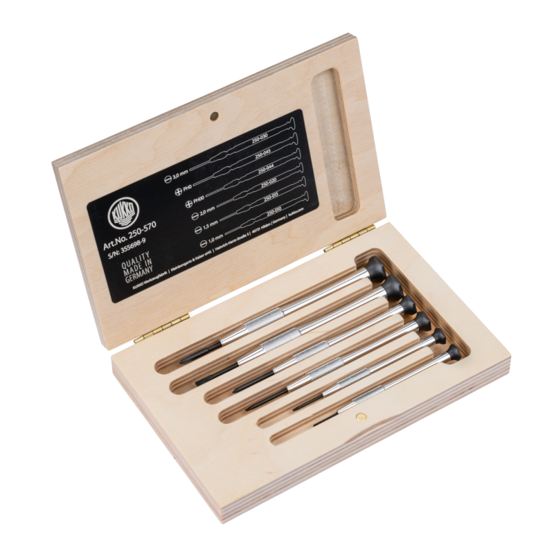 Kukko Uhrmacher-Schraubendreher-Satz im Holzkasten (Klingenbreiten  mm)
