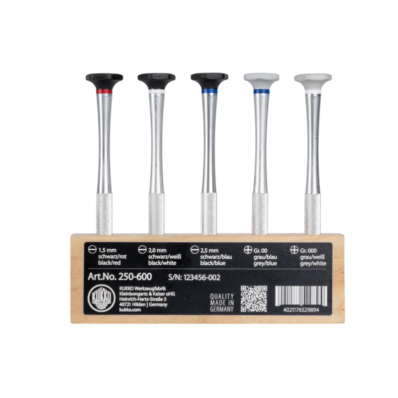 Kukko Uhrmacher-Schraubendreher-Satz im Holzständer (Klingenbreiten  mm)